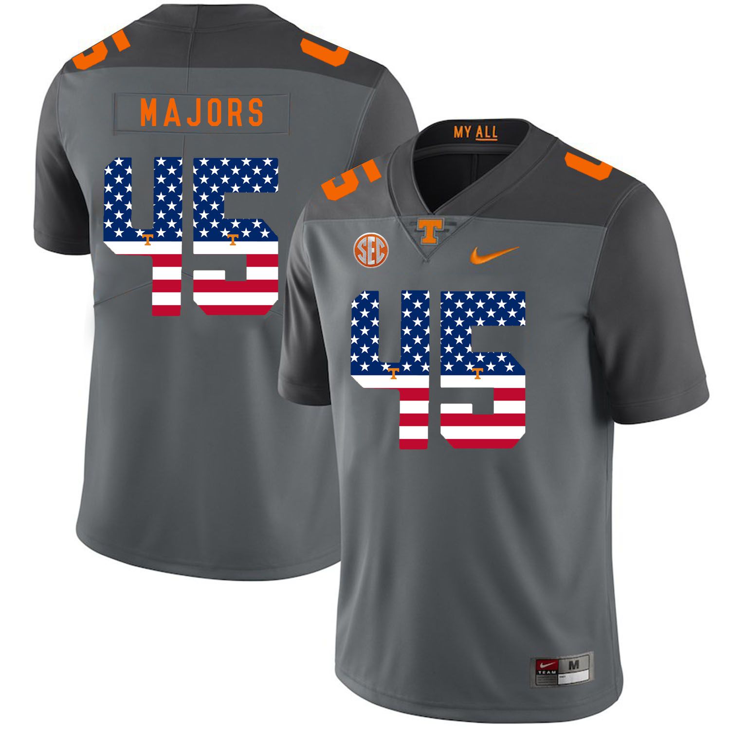 Men Tennessee Volunteers #45 Majors Grey Flag Customized NCAA Jerseys